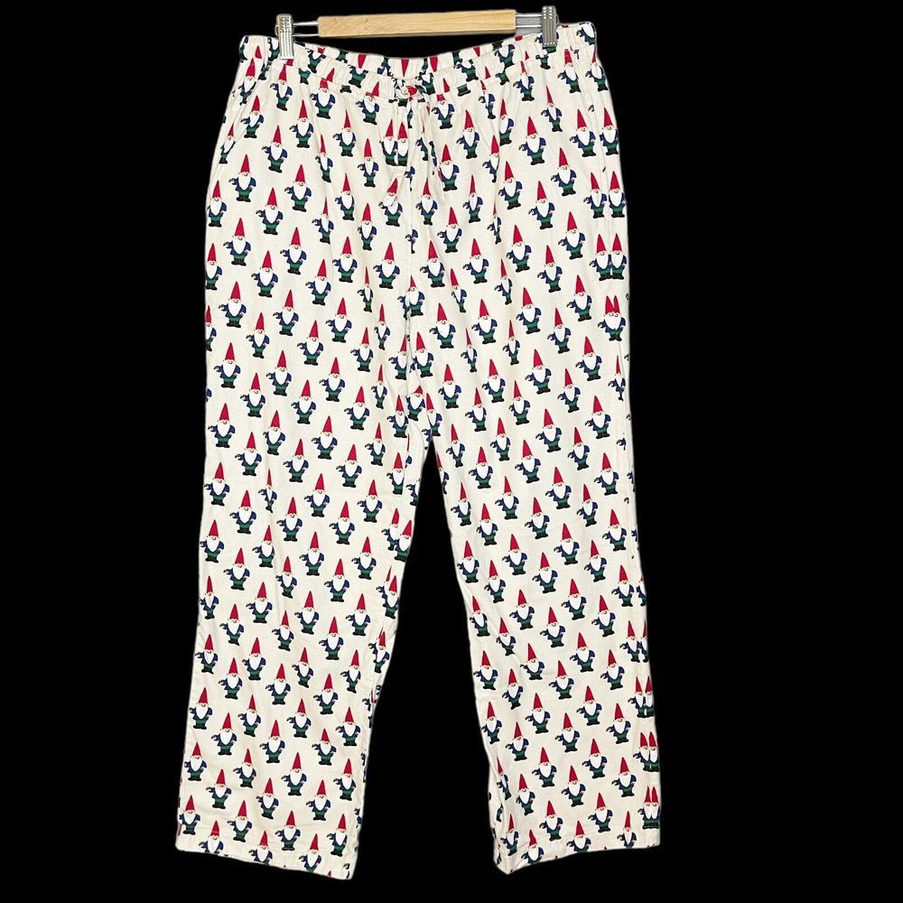 Hanna Andersson Pajama Pants Adult Mens L White Gnome Sleep PJ Large Flannel